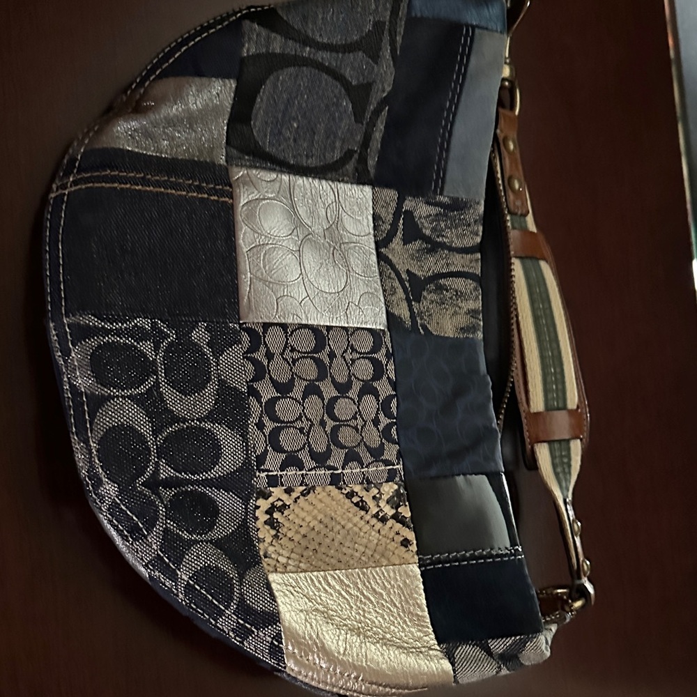 Coach Patchwork Hobo Bag in Blue and Cream